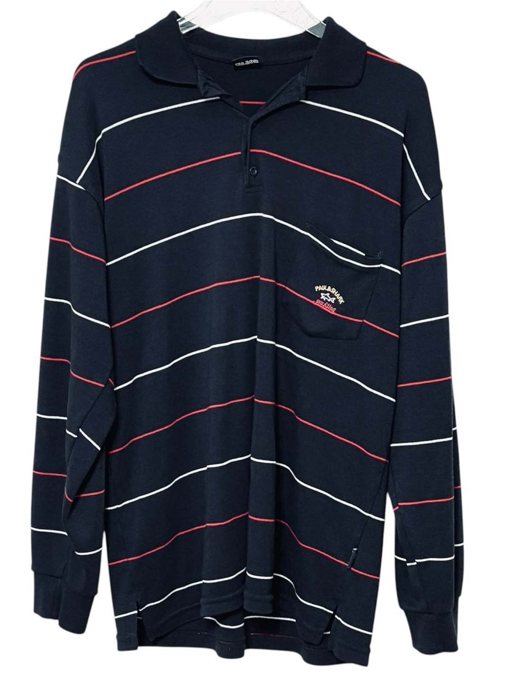 Paul & Shark Yachting Striped Long Sleeve Polo Shirt Mens XXL Navy Coastal Prepp